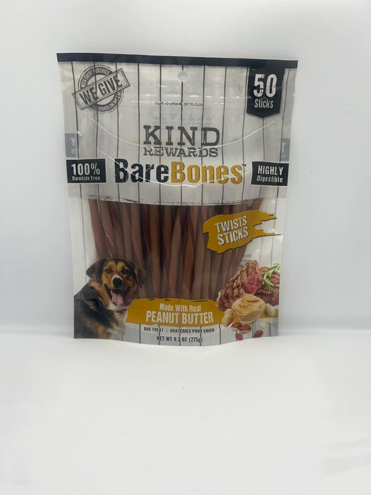 Bare Bones Peanut Butter Twists Sticks (50 sticks) - BlondiePaws